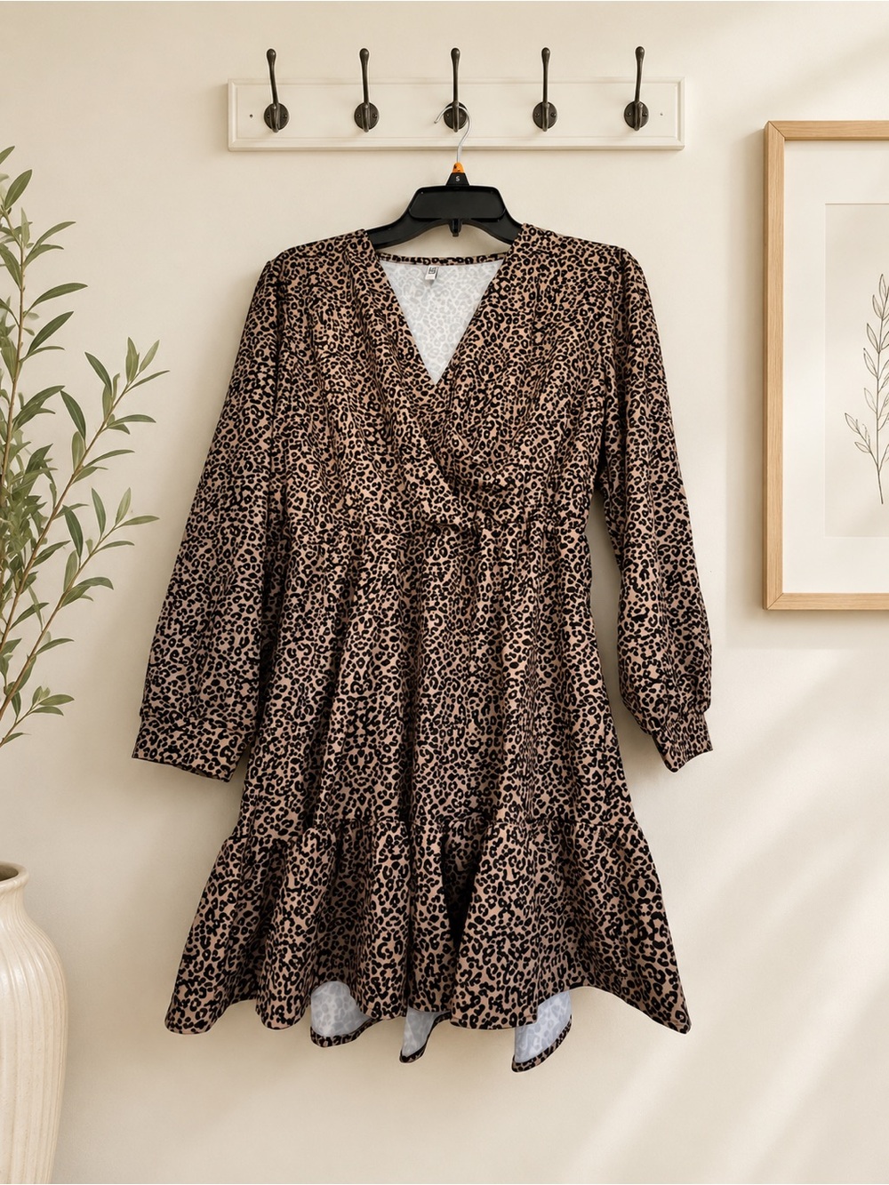 TRAF Leopard Print Long Sleeve Ruffle Hem Mini Dress Size M - Picture 3 of 6